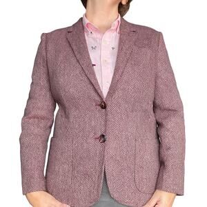 Vintage Preppy Rose Herringbone Wool Structured Blazer Jacket Career Classic